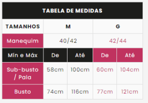 sutiã renda com forro tabela